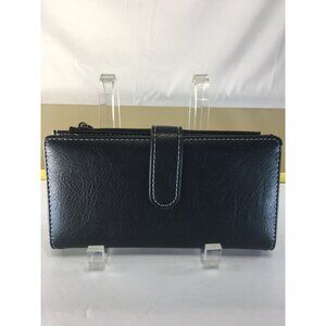 Guang Tong Bi-fold Long Wallet Leather Black Zipper Snap Closure - NWOT